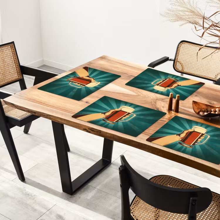 Placemat vinyl - Bierglas - Schuim - Retro - Groen — 4