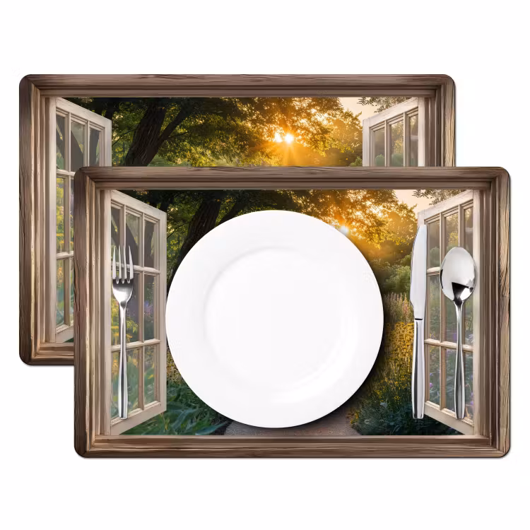 Placemat vinyl - Doorkijk - Bloemen - Natuur - Zon - Pad — 2