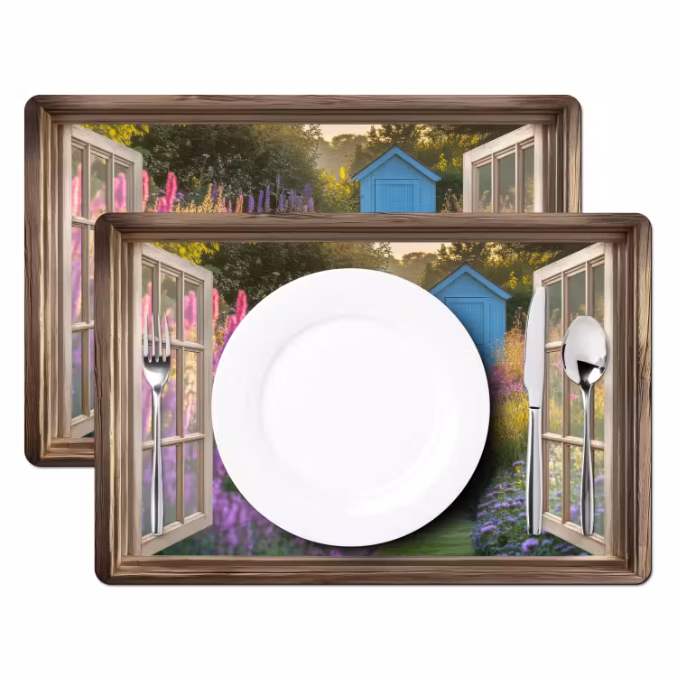 Placemat vinyl - Doorkijk - Bloemen - Raam - Natuur — 2