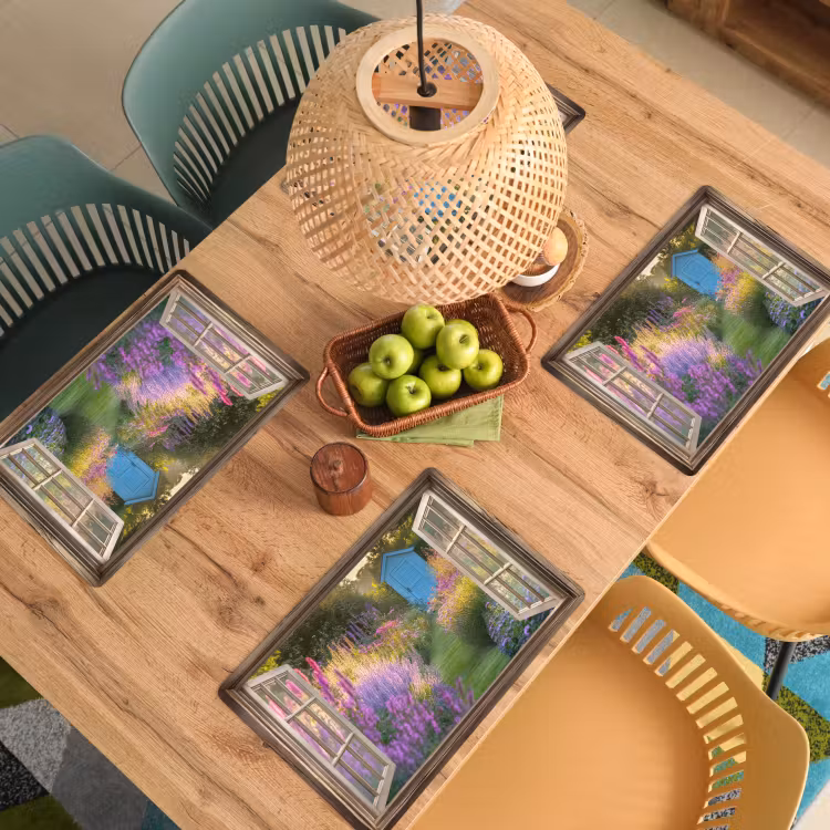 Placemat vinyl - Doorkijk - Bloemen - Raam - Natuur — 3