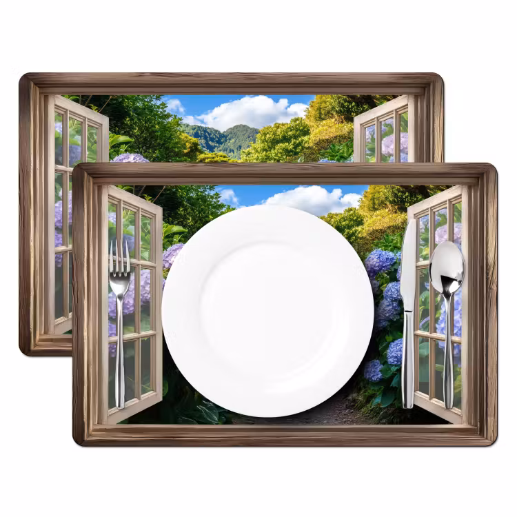 Placemat vinyl - Doorkijk - Hortensia - Pad - Natuur — 2