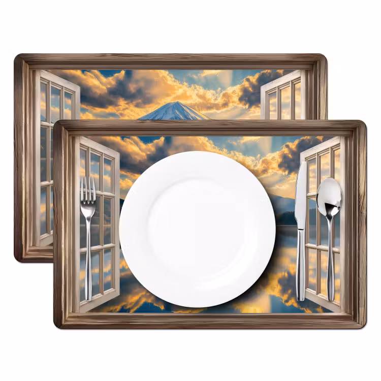 Placemat vinyl - Doorkijk - Landschap - Bergen - Uitzicht - Raam — 2