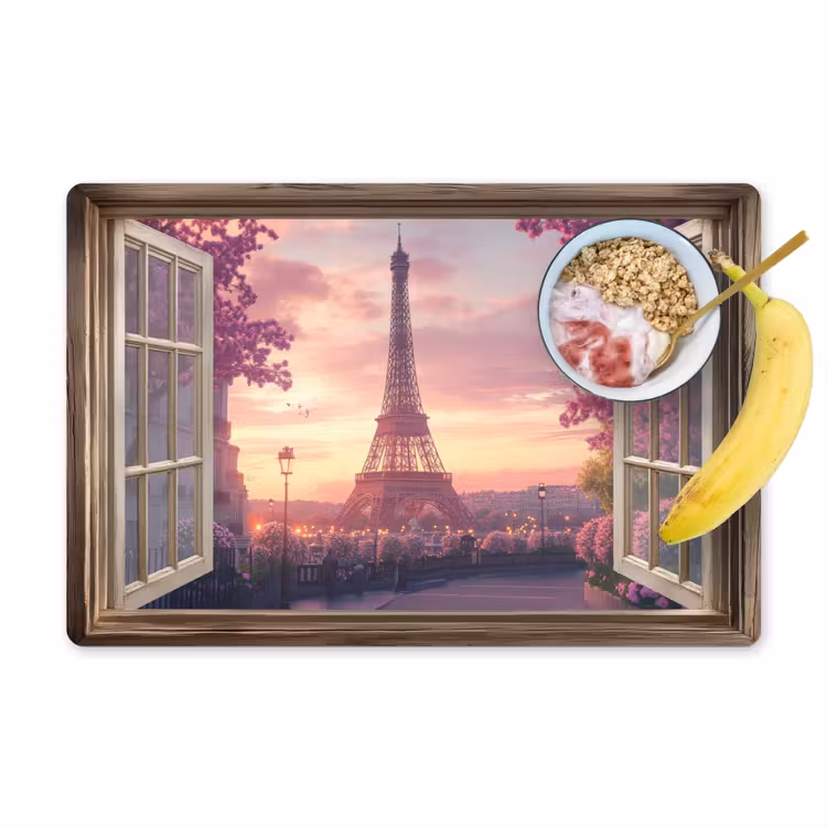 Placemat vinyl - Doorkijk - Parijs - Eiffeltoren - Roze - Kersenbloesem — 1