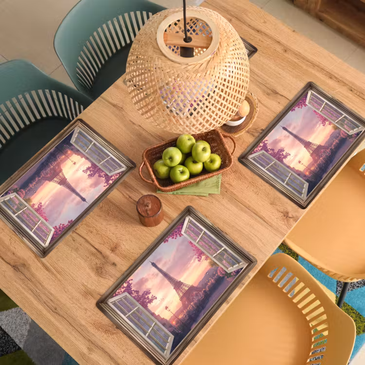 Placemat vinyl - Doorkijk - Parijs - Eiffeltoren - Roze - Kersenbloesem — 3