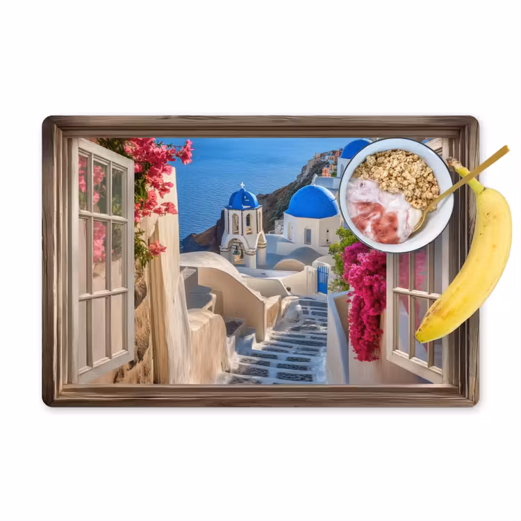 Placemat vinyl - Doorkijk - Santorini - Landschap - Blauw - Grieks — 1