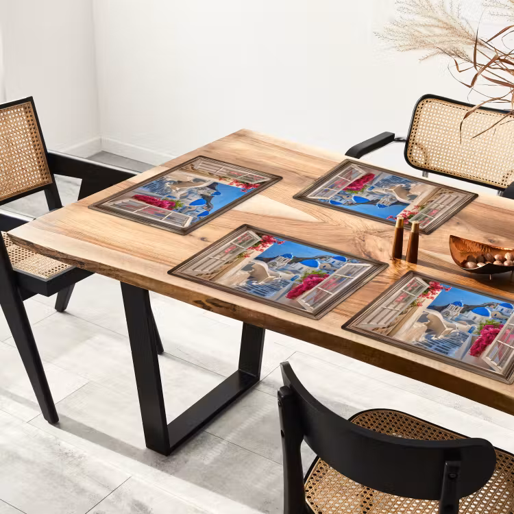 Placemat vinyl - Doorkijk - Santorini - Landschap - Blauw - Grieks — 4