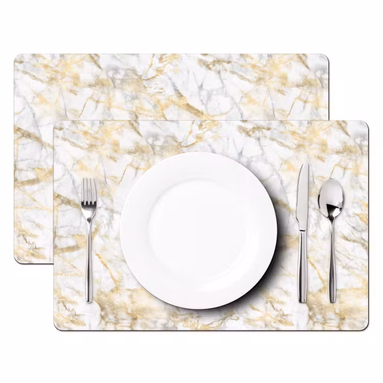 Placemat vinyl - Marmer - Wit - Expressief - Goudaccenten — 2