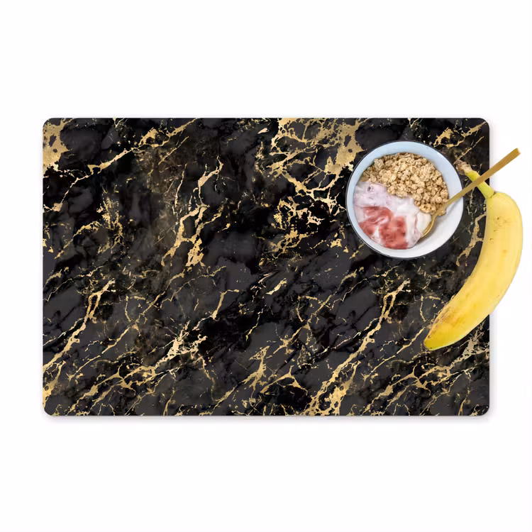 Placemat vinyl - Marmer - Zwart - Goudstructuur — 1