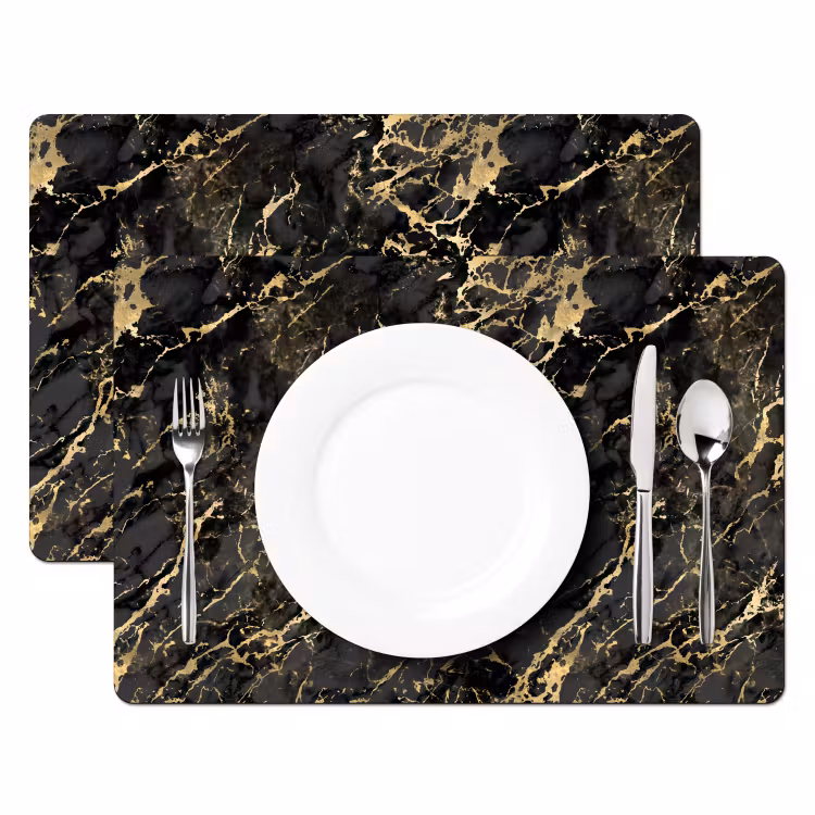 Placemat vinyl - Marmer - Zwart - Goudstructuur — 2