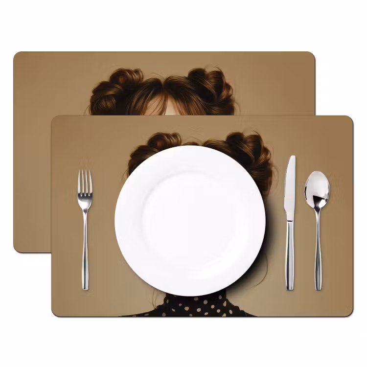 Placemat vinyl - Vrouw - Beige - Bloem - Modern - Portret — 2