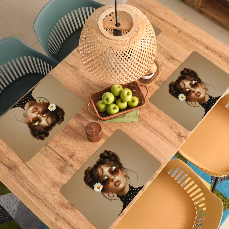 Placemat vinyl - Vrouw - Beige - Bloem - Modern - Portret — 3