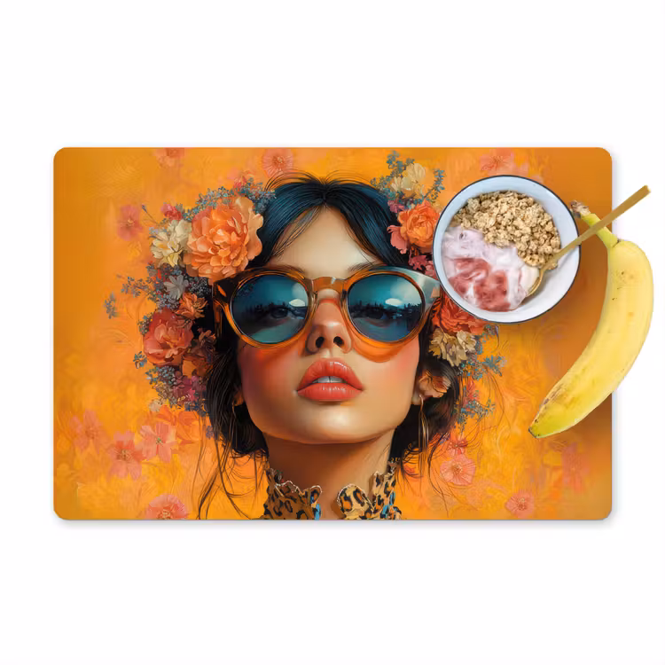 Placemat vinyl - Vrouw - Bloemen - Aesthetic - Oranje — 1