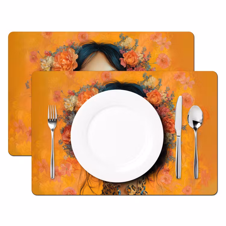 Placemat vinyl - Vrouw - Bloemen - Aesthetic - Oranje — 2