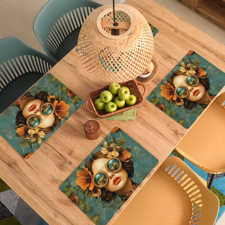 Placemat vinyl - Vrouw - Bloemen - Vlinders - Natuur - Vintage — 3