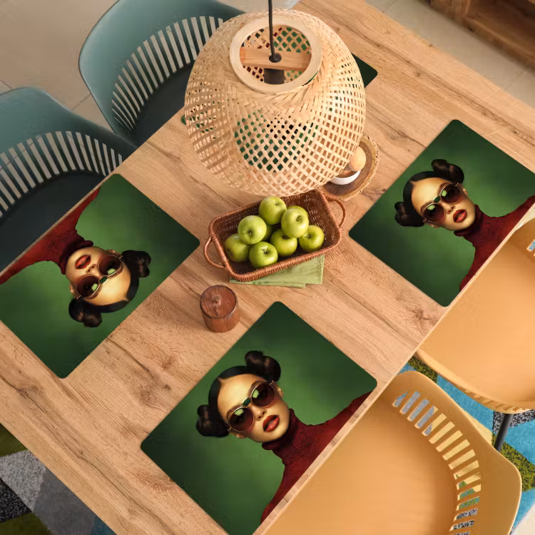 Placemat vinyl - Vrouw - Groen - Bril - Aesthetic - Modern — 3