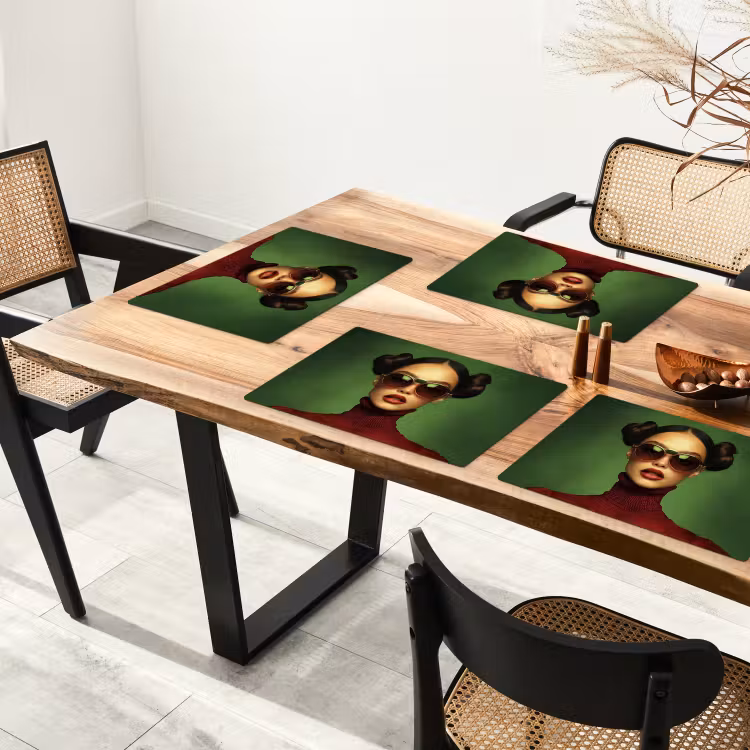 Placemat vinyl - Vrouw - Groen - Bril - Aesthetic - Modern — 4