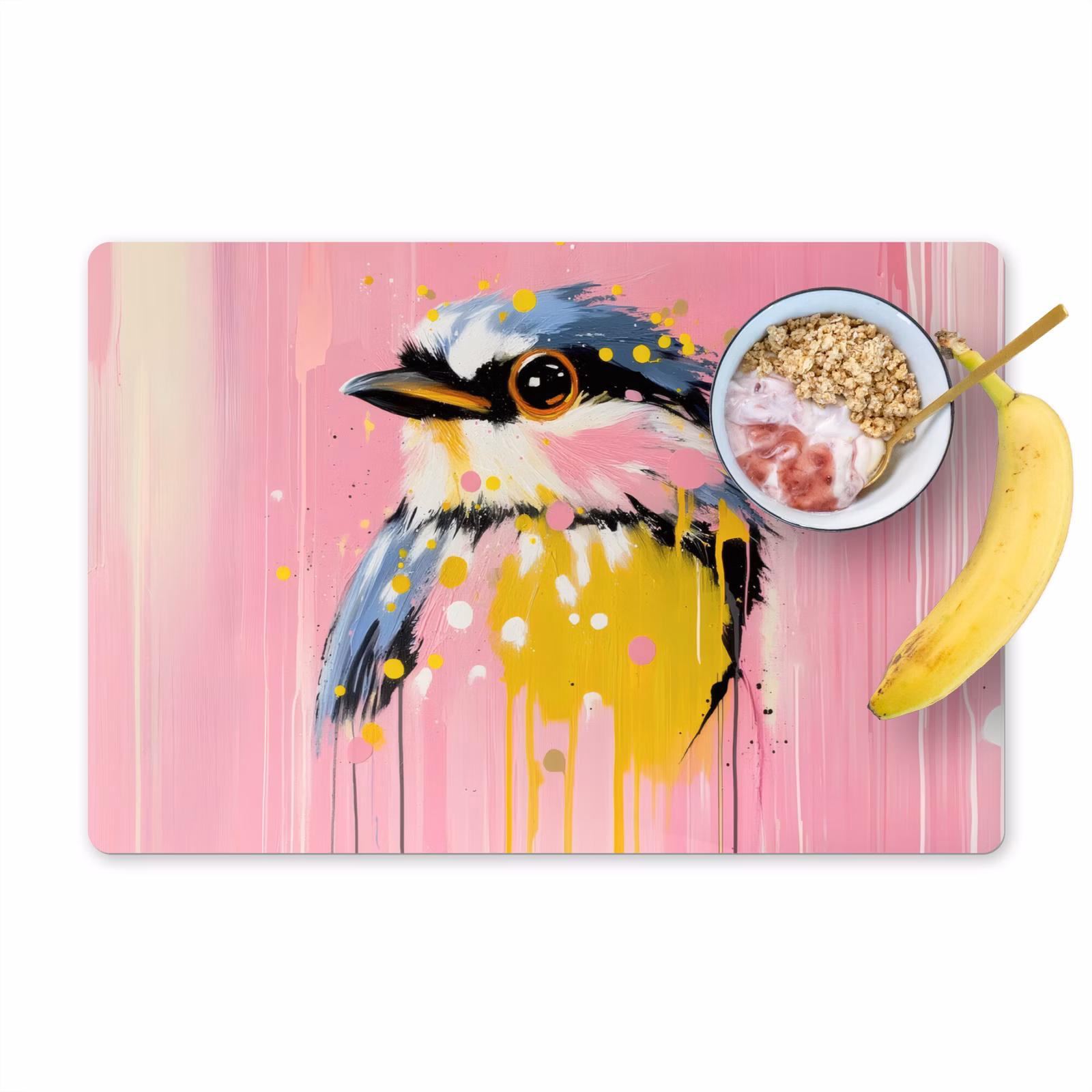 Placemat vinyl - Vogel - Roze - Geel - Blauw — 1