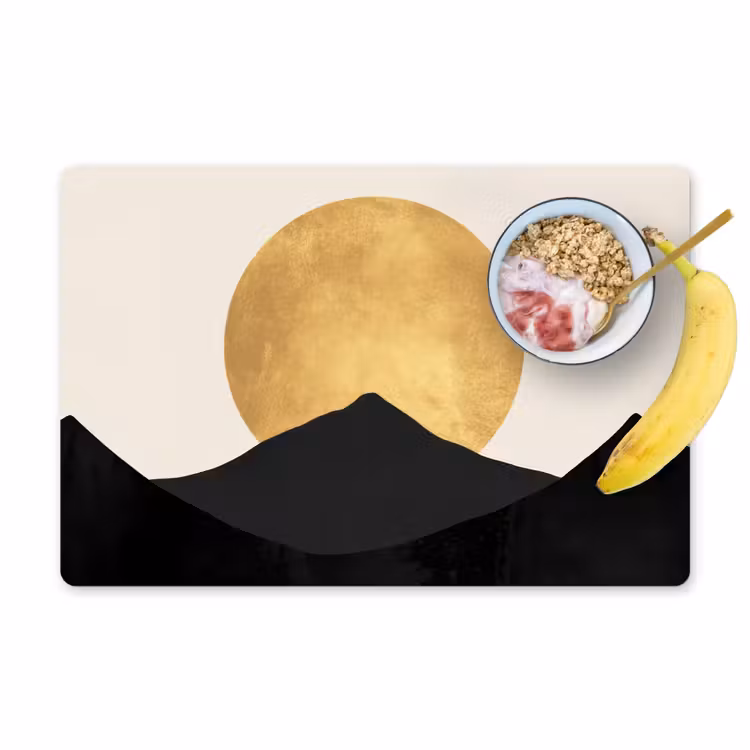 Placemat vinyl - Bergsilhouetten - Gouden cirkel - Beige — 1