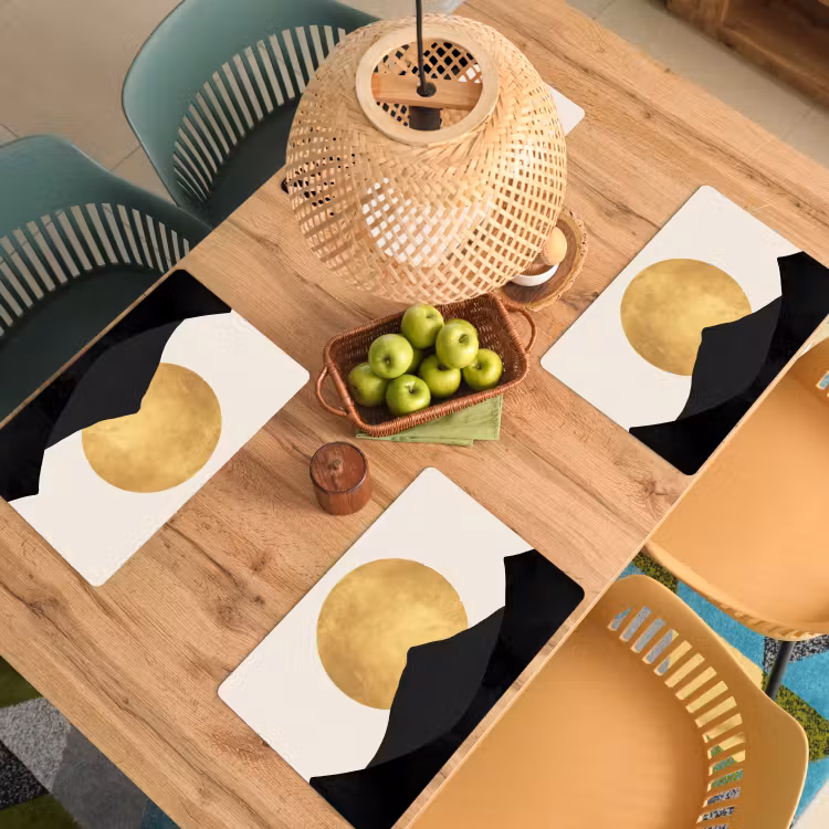 Placemat vinyl - Bergsilhouetten - Gouden cirkel - Beige — 3