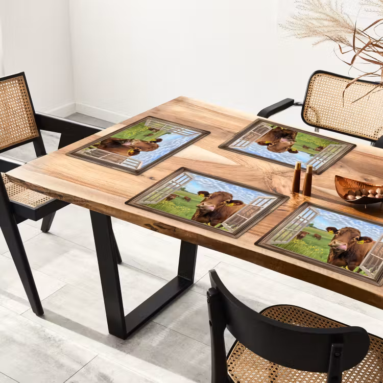 Placemat vinyl - Doorkijk - Koe - Weiland - Landschap - Dieren — 4