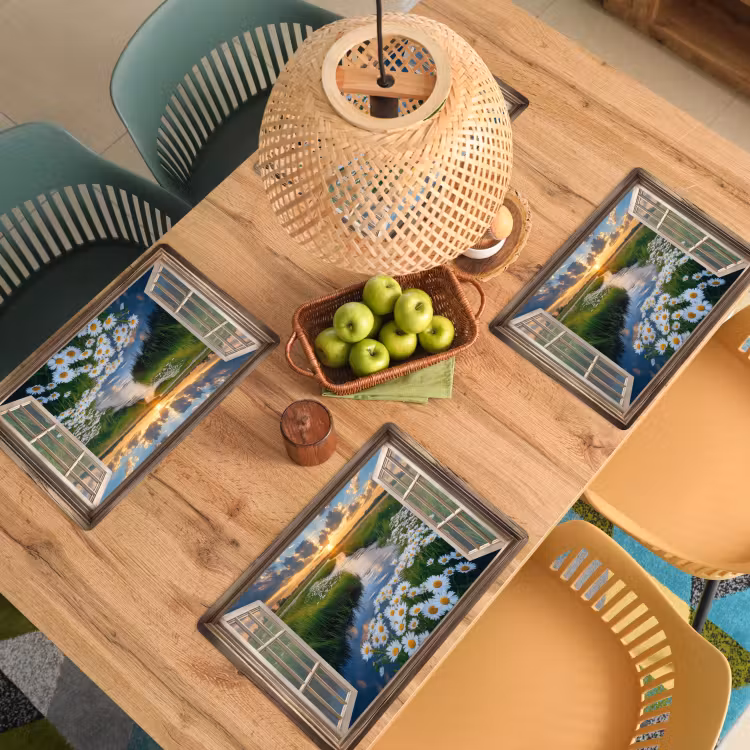 Placemat vinyl - Doorkijk - Landschap - Raam - Water - Zonsondergang — 3