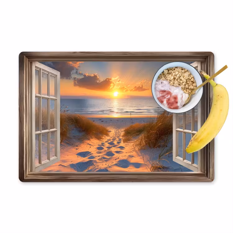 Placemat vinyl - Doorkijk - Strand - Duinen - Zonsondergang — 1