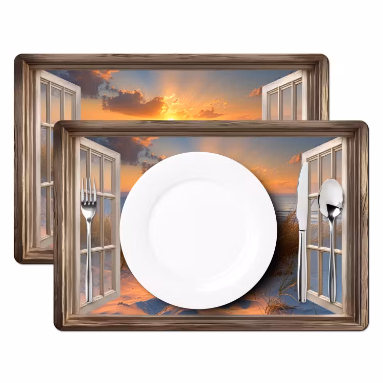 Placemat vinyl - Doorkijk - Strand - Duinen - Zonsondergang — 2
