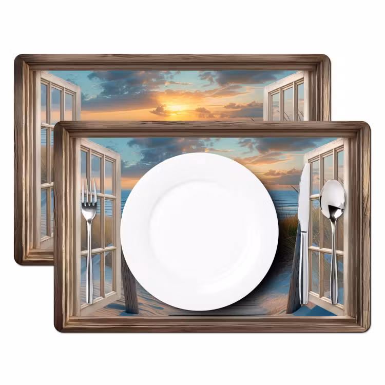 Placemat vinyl - Doorkijk - Strand - Pad - Zonsondergang — 2