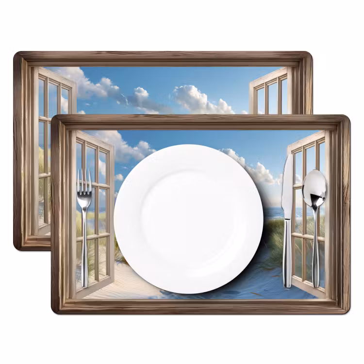 Placemat vinyl - Doorkijk - Strand - Raam - Duinen - Zee — 2