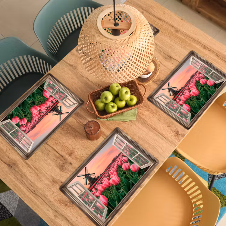 Placemat vinyl - Doorkijk - Tulpen - Bloemen - Molen - Raam — 3