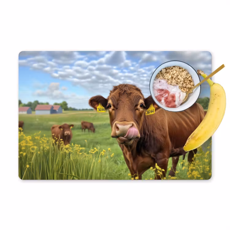 Placemat vinyl - Koe - Weide - Bloemen — 1