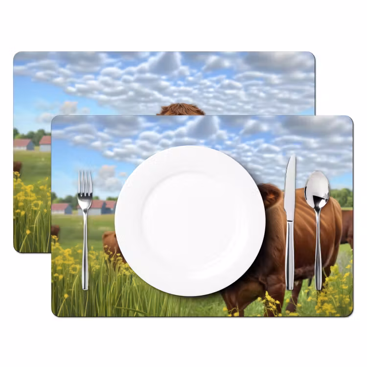 Placemat vinyl - Koe - Weide - Bloemen — 2