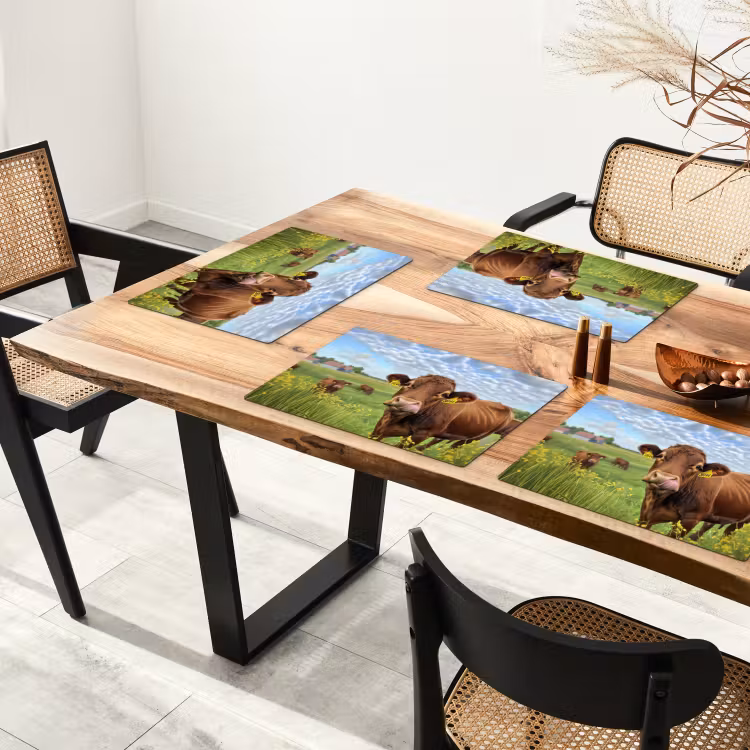 Placemat vinyl - Koe - Weide - Bloemen — 4
