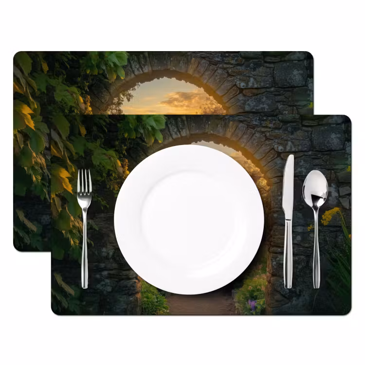 Placemat vinyl - Poort - Planten - Zonsondergang — 2