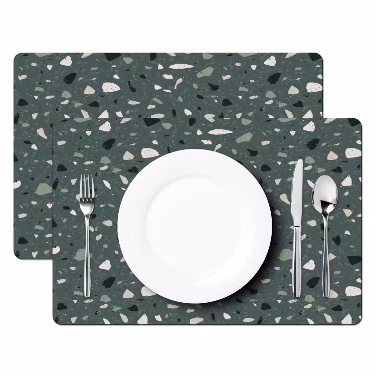 Placemat vinyl - Terrazzo - Patroon - Kleurrijk - Groen — 2