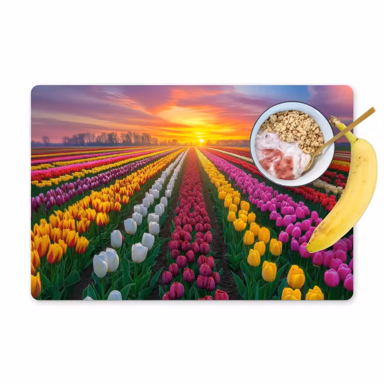 Placemat vinyl - Tulpenveld - Zonsondergang - Kleurrijk — 1