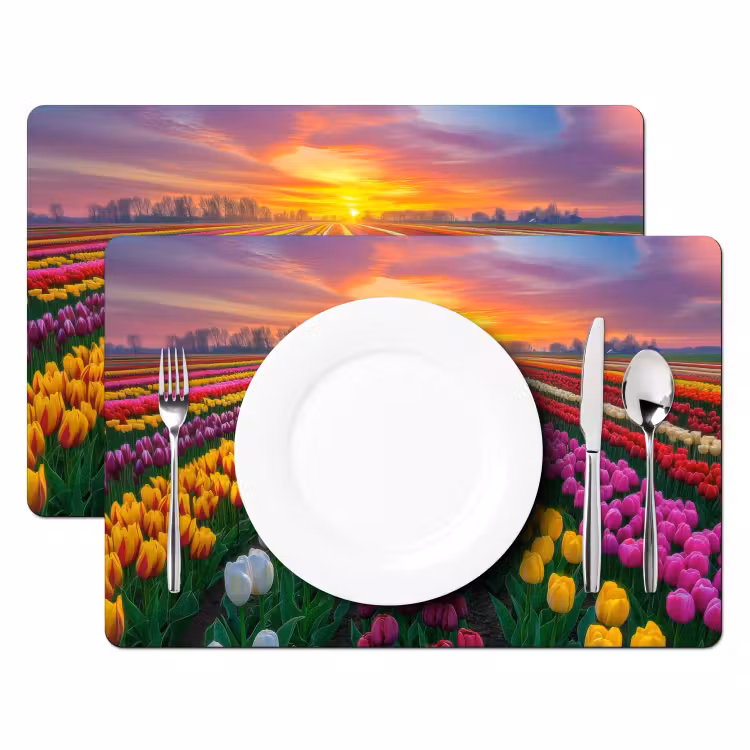 Placemat vinyl - Tulpenveld - Zonsondergang - Kleurrijk — 2