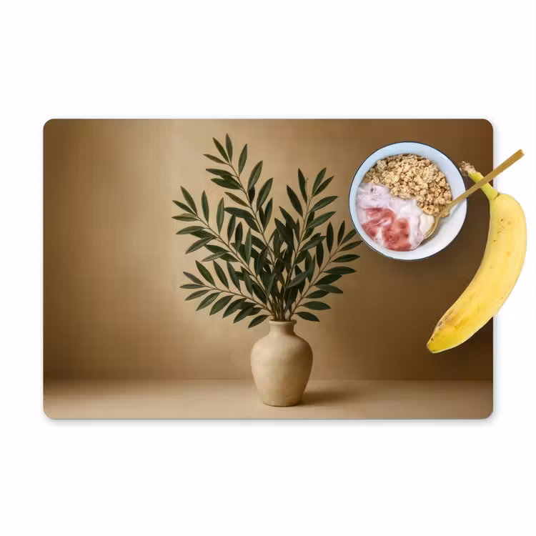 Placemat vinyl - Vaas - Olijftakken - Bladeren - Beige — 1
