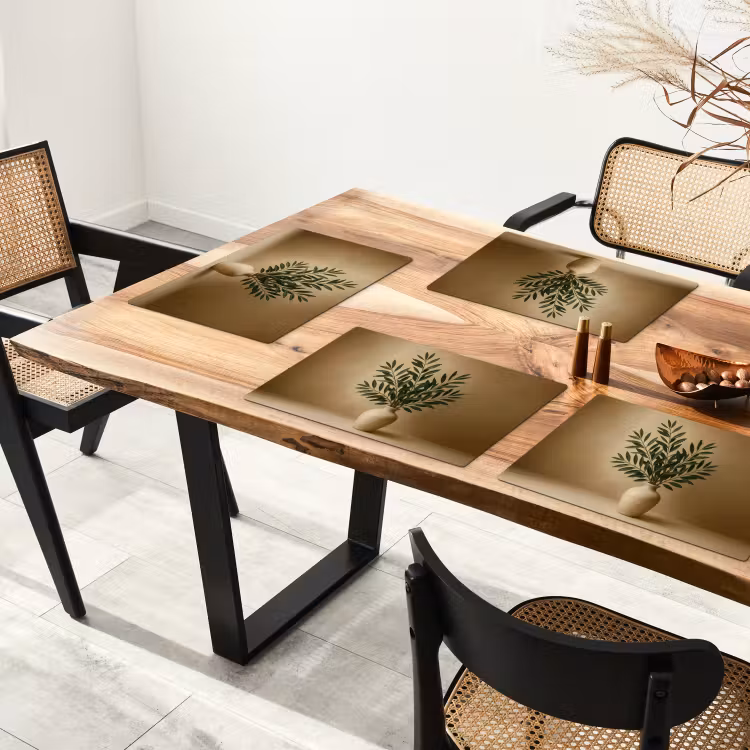 Placemat vinyl - Vaas - Olijftakken - Bladeren - Beige — 4