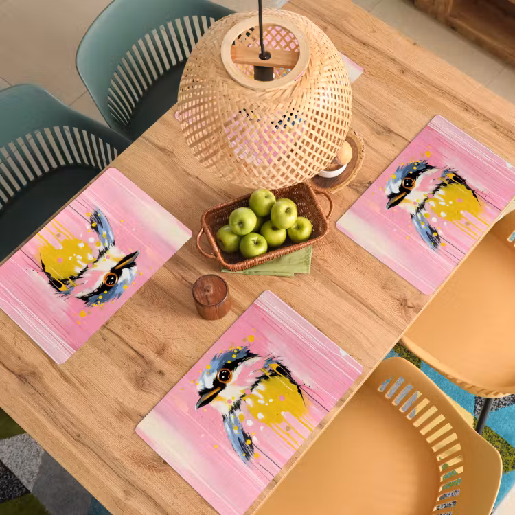 Placemat vinyl - Vogel - Roze - Geel - Blauw — 3
