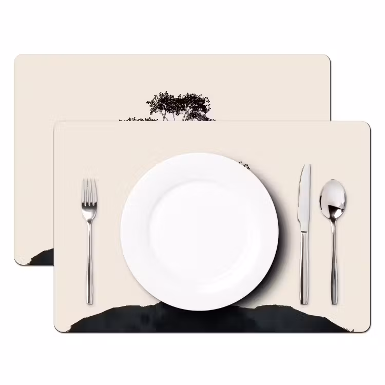 Placemat vinyl - Zwarte boom - Gouden cirkel - Heuvel — 2