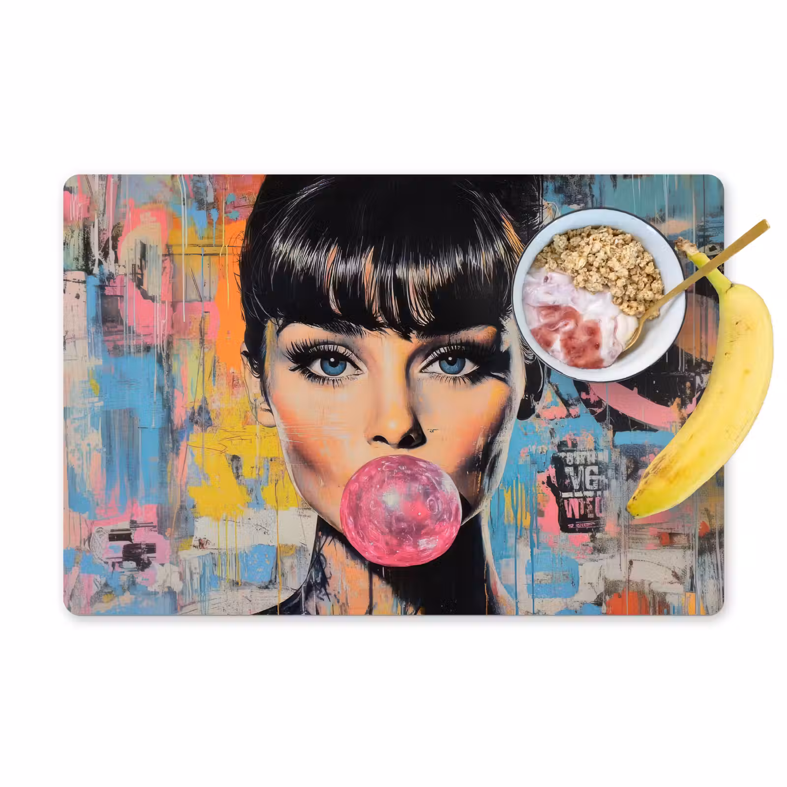 Placemat vinyl - Kauwgom - Vrouw - Penseelstreken - Modern — 1