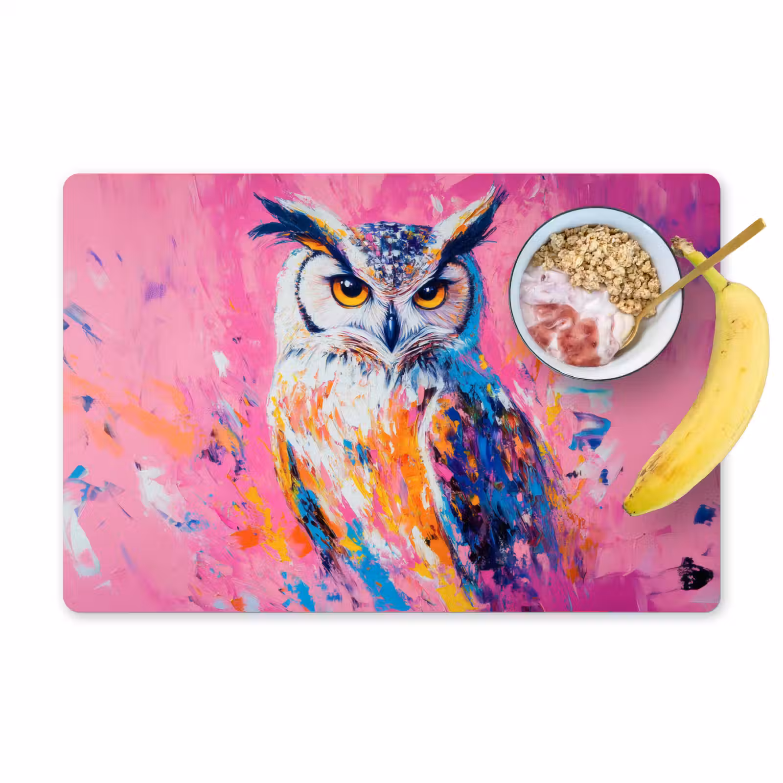 Placemat vinyl - Uil - Roze - Blauw - Verf - Abstract — 1