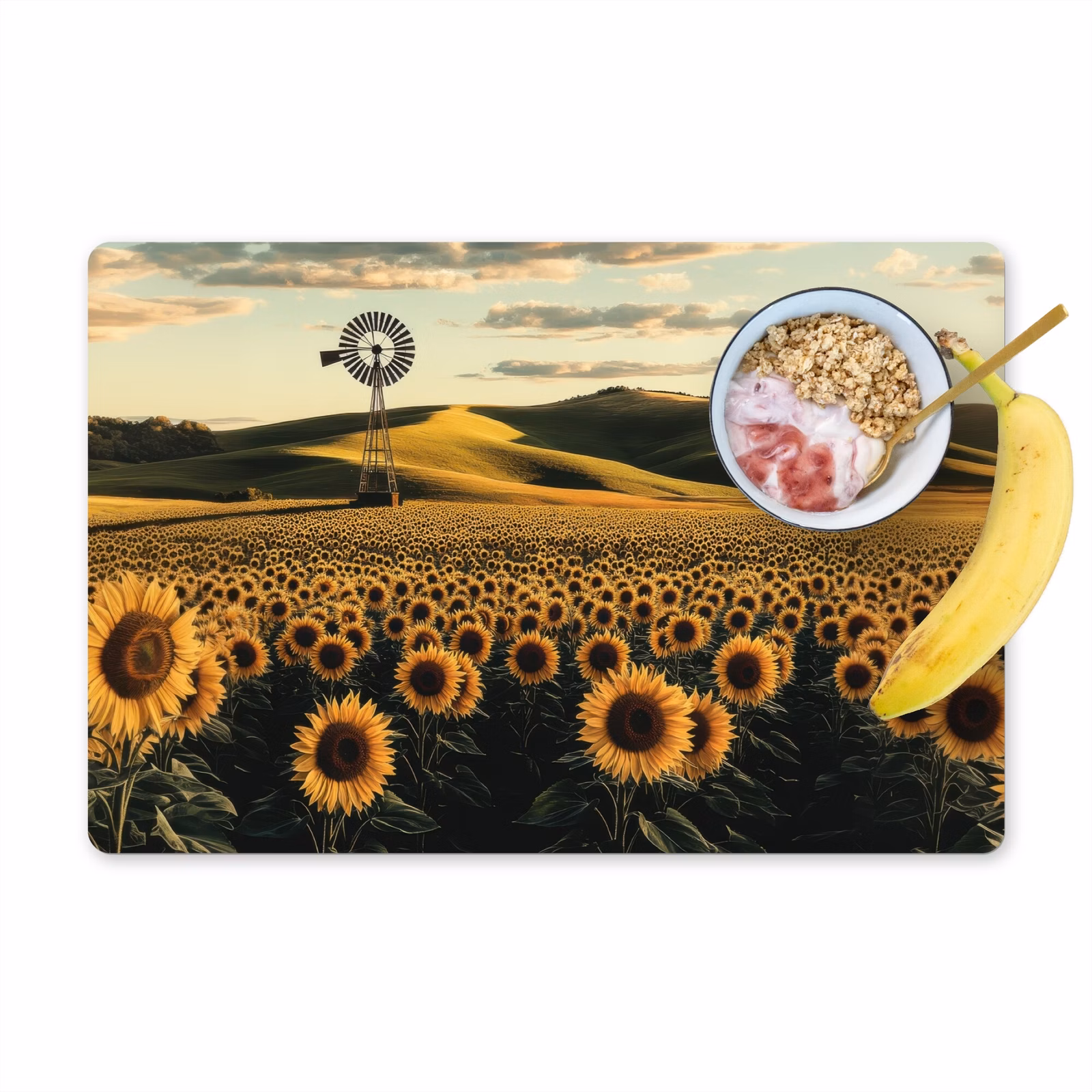 Placemat vinyl - Zonnebloem - Veld - Windmolen — 1
