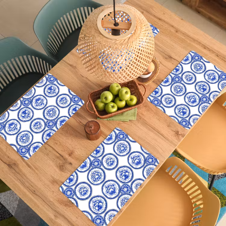 Placemat - 6 stuks - Cirkels - Bloemen - Blauw — 3