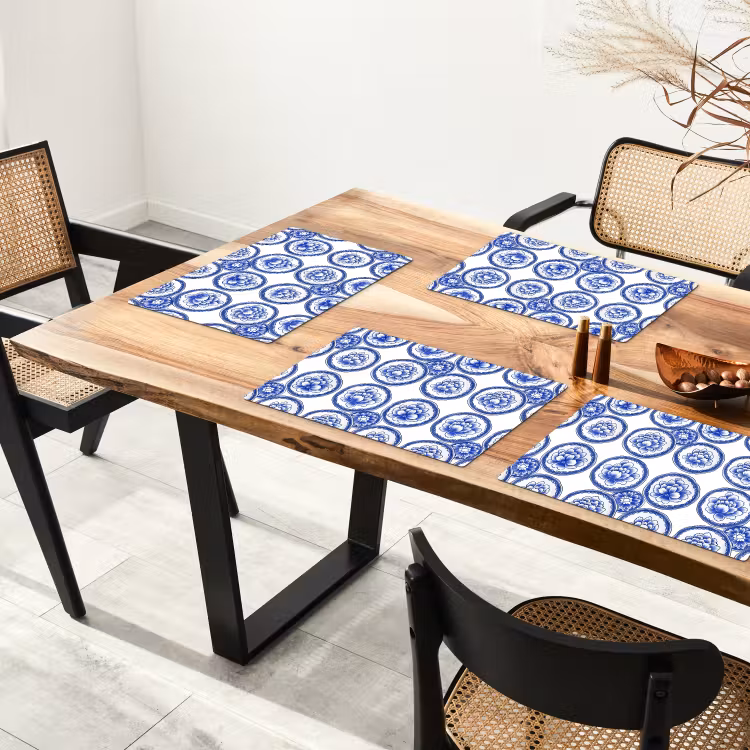 Placemat - 6 stuks - Cirkels - Bloemen - Blauw — 4