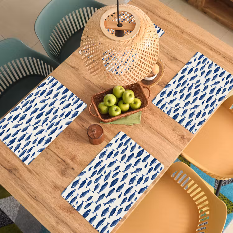 Placemat - 6 stuks - Vissen - Patroon - Blauw - Wit — 3