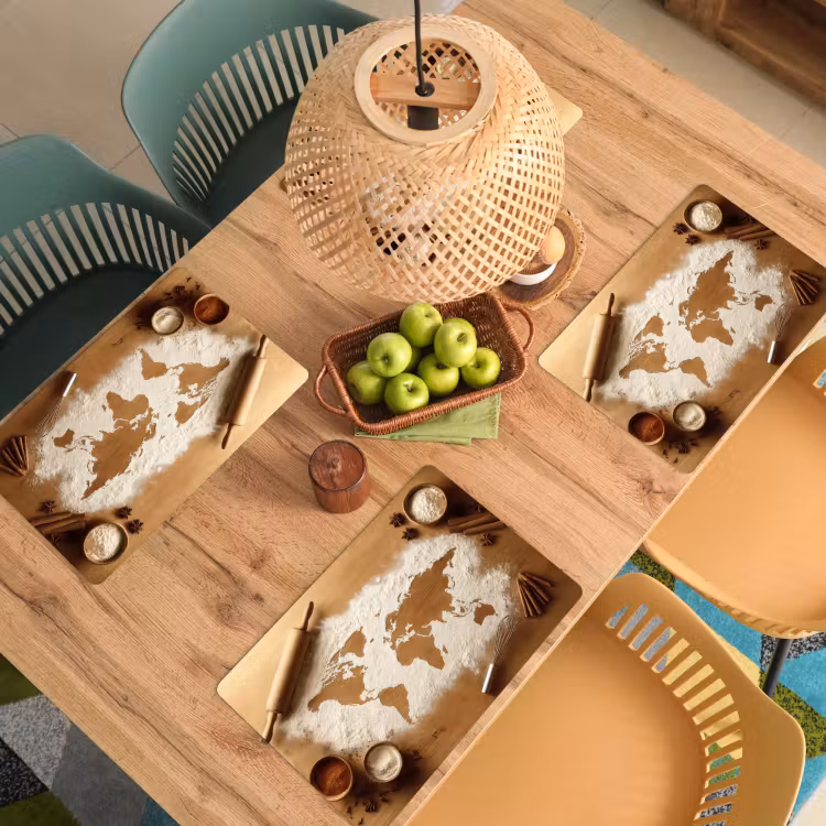 Placemat vinyl - Hout - Wereldkaart - Bakken - Keuken — 3