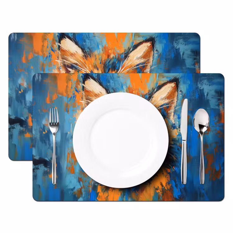 Placemat vinyl - Kat - Kleurrijk - Oranje - Blauw — 2