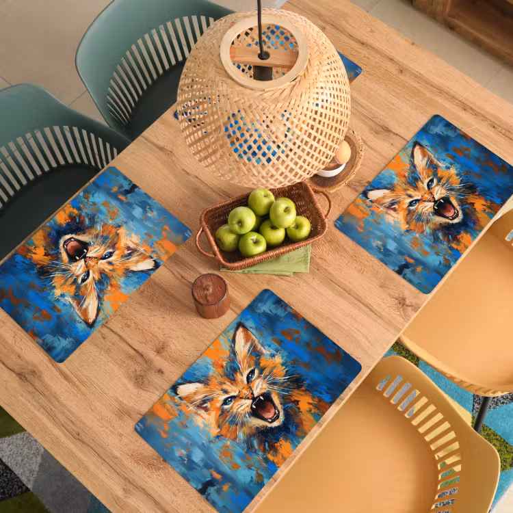 Placemat vinyl - Kat - Kleurrijk - Oranje - Blauw — 3